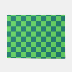 Blue Green Chequered Gingham Pattern Doormat