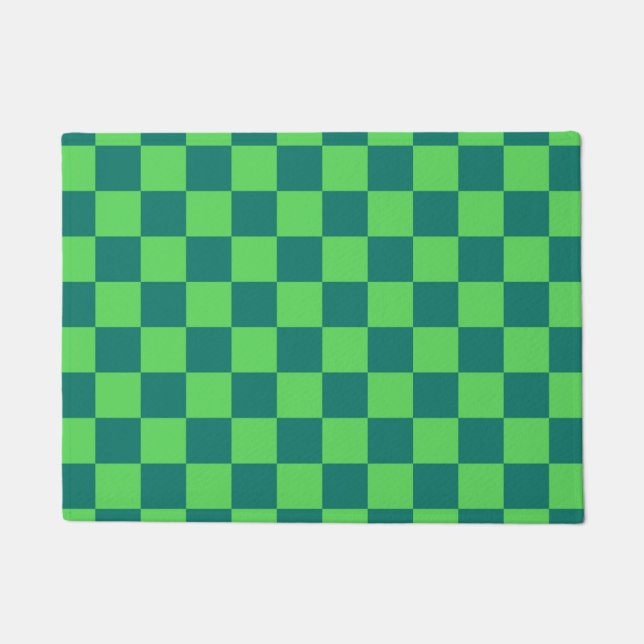 Blue Green Chequered Gingham Pattern Doormat (Front)