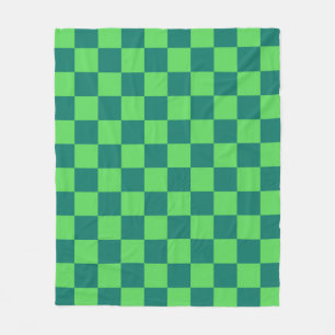 Blue Green Chequered Gingham Pattern Fleece Blanket