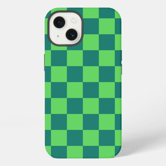 Blue Green Chequered Gingham Pattern iPhone Case (Back)