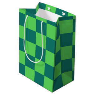 Blue Green Chequered Gingham Pattern Medium Gift Bag