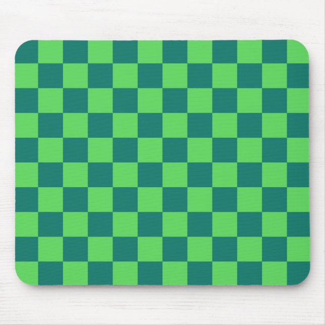 Blue Green Chequered Gingham Pattern Mouse Pad (Front)