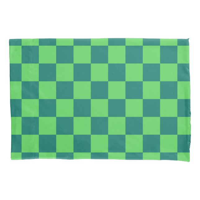 Blue Green Chequered Gingham Pattern Pillowcase (Front)