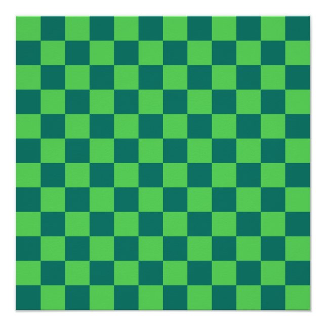 Blue Green Chequered Gingham Pattern Poster (Front)