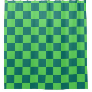 Blue Green Chequered Gingham Pattern Shower Curtain
