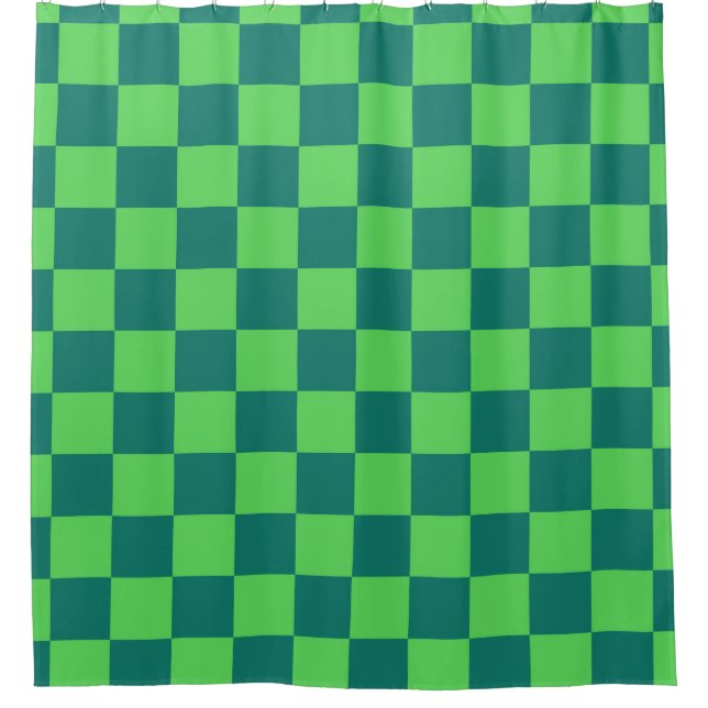 Blue Green Chequered Gingham Pattern Shower Curtain (Front)