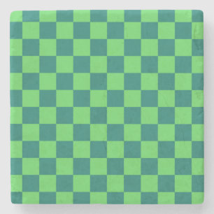 Blue Green Chequered Gingham Pattern Stone Coaster