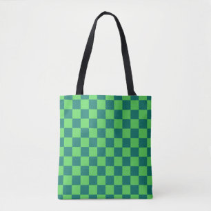 Blue Green Chequered Gingham Pattern Tote Bag