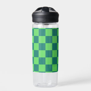 Blue Green Chequered Gingham Pattern Water Bottle