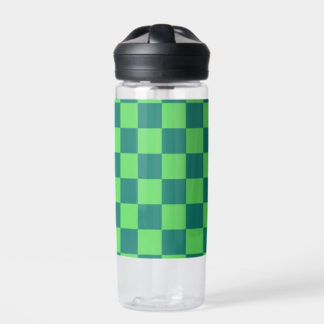 Blue Green Chequered Gingham Pattern Water Bottle (Front)