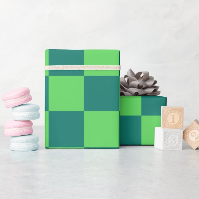 Blue Green Chequered Gingham Pattern Wrapping Paper (Baby Shower)