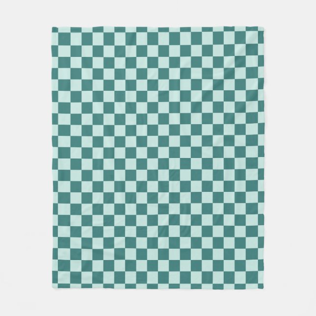 Blue Green Chequered Pattern Chequerboard Check Fleece Blanket (Front)