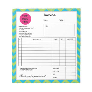 Blue Green Chevron Company Business Shop Invoice Notepad