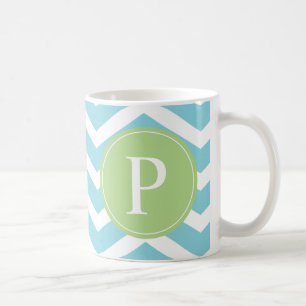 Blue Green Chevron Monogram Coffee Mug