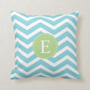 Blue Green Chevron Monogram Cushion