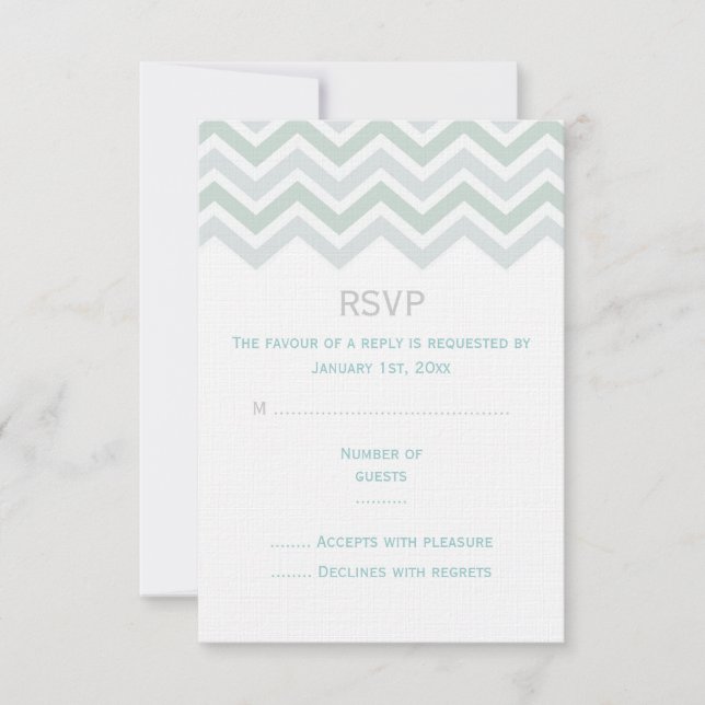 Blue & Green Chevron Wedding RSVP Card (Front)