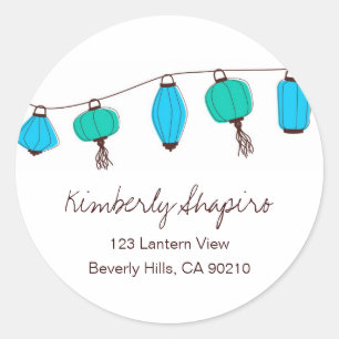 Blue Green Chinese Lantern Address Labels