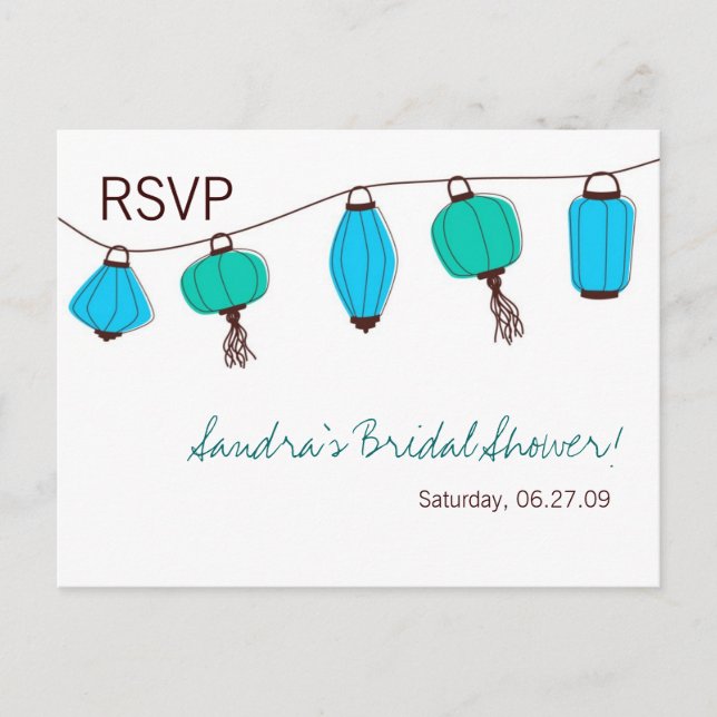 Blue Green Chinese Lantern RSVP card (Front)