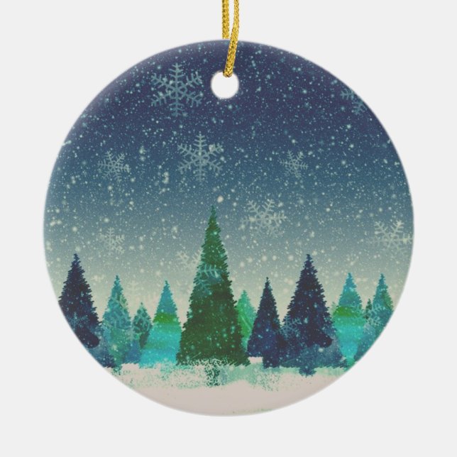 Blue & Green Christmas Tree Ceramic Ornament (Front)
