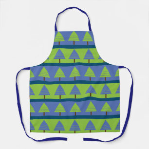 Blue Green Christmas Tree Geometric Pattern Apron