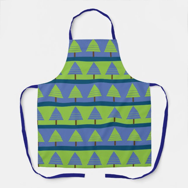 Blue Green Christmas Tree Geometric Pattern Apron (Front)