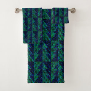 Blue, green Christmas trees.  Bath Towel Set