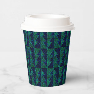 Blue, green Christmas trees. Paper Cups