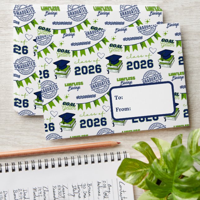 Blue Green Class 2026 Congrats Grad Money Holder Envelope (Stacked)