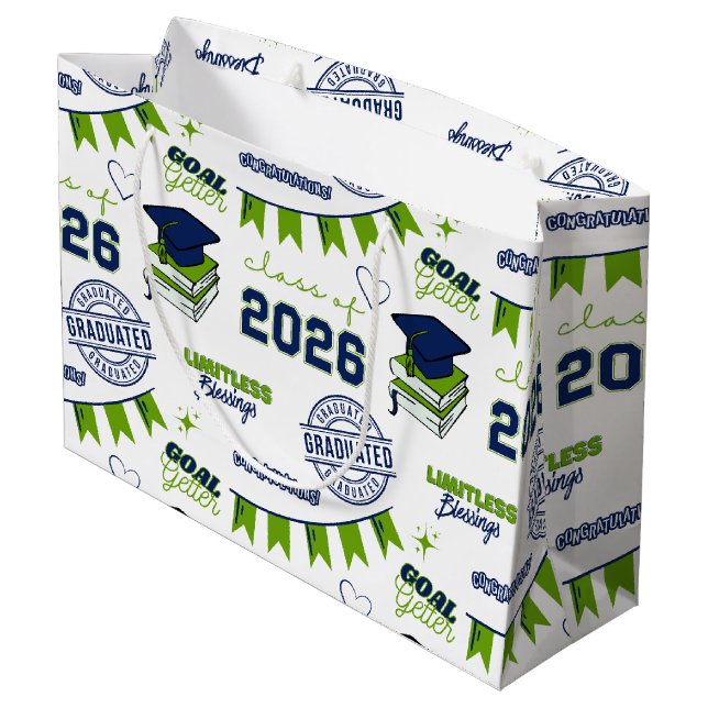 Blue Green Class of 2026 Graduation Large Gift Bag (Back Angled)