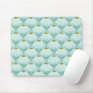Blue & Green Climbing Daisies Floral Pattern Mouse Pad