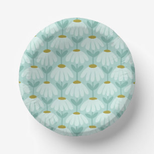 Blue & Green Climbing Daisies Floral Pattern Paper Plate