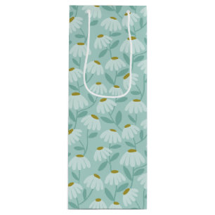 Blue & Green Climbing Daisies Floral Pattern Wine Gift Bag