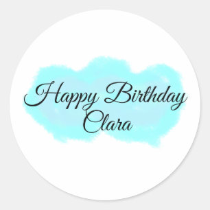 Blue green clouds pastel happy birthday modern kid classic round sticker