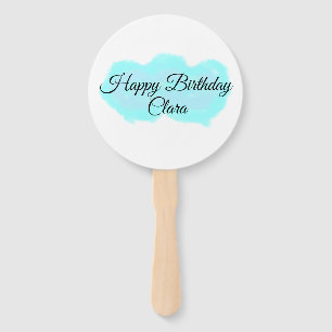 Blue green clouds pastel happy birthday modern kid hand fan