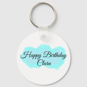Blue green clouds pastel happy birthday modern kid key ring