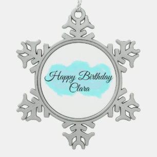 Blue green clouds pastel happy birthday modern kid snowflake pewter christmas ornament