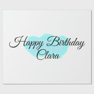 Blue green clouds pastel happy birthday modern kid wrapping paper