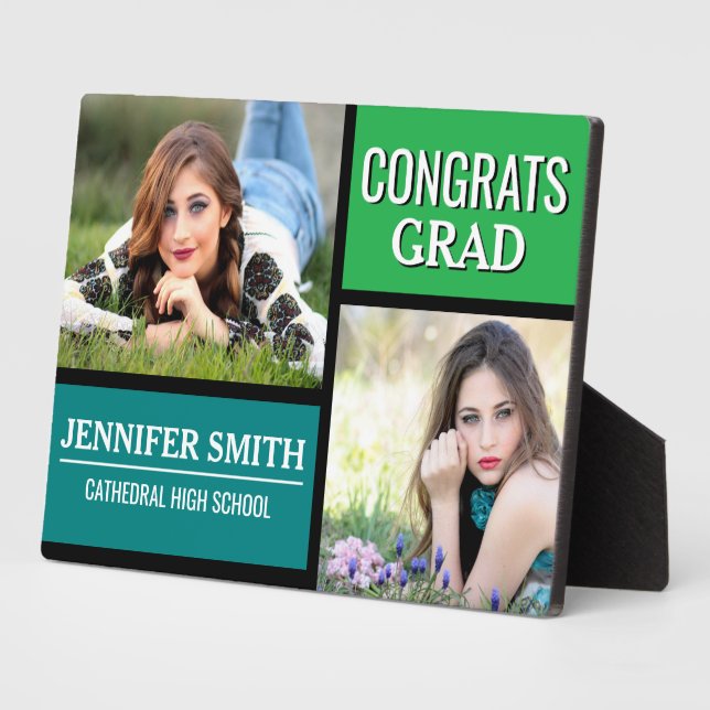 Blue Green Colour Block Modern Photo Graduation Plaque (Side)