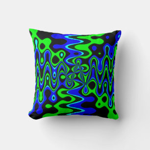 Blue & Green Colourful Psychedelic Throw Pillow