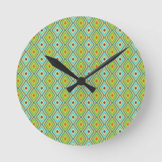 Blue Green Cool Tones Diamond Pattern  Round Clock