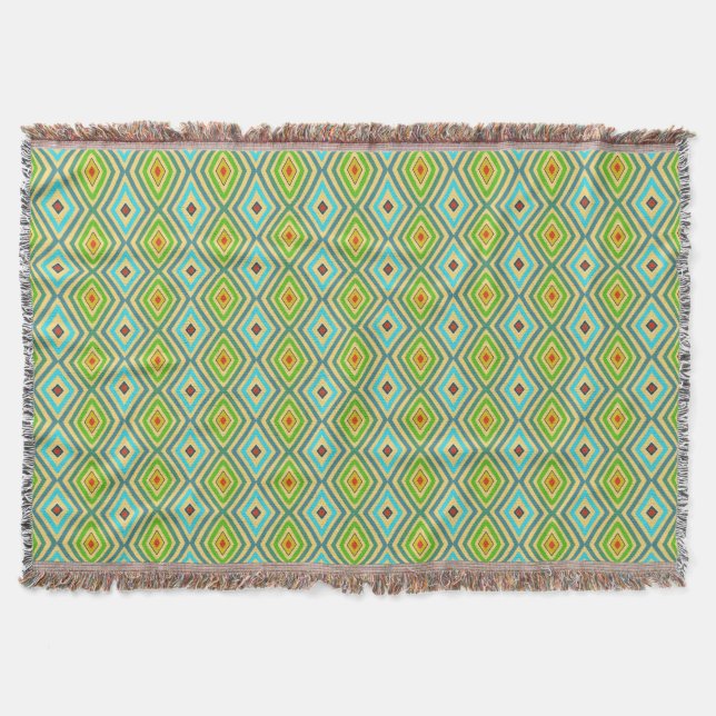 Blue Green Cool Tones Diamond Pattern  Throw Blanket (Front)