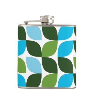 Blue, green, cool, trendy, modern nature abstract hip flask