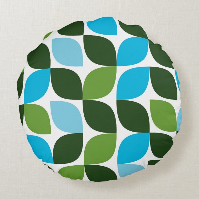 Blue, green, cool, trendy, modern nature abstract round cushion (Back)