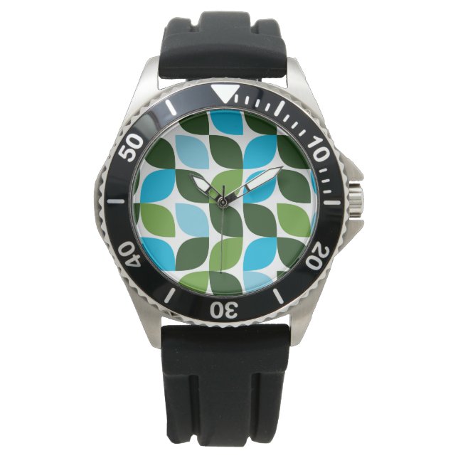 Blue, green, cool, trendy, modern nature abstract watch (Front)