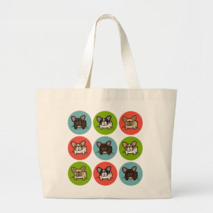 Blue, Green & Coral Frenchies Large Tote Bag