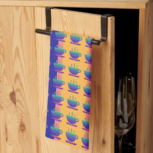 Blue Green Cup Of Java Rainbow Stripe Tea Towel (Thirds Fold)