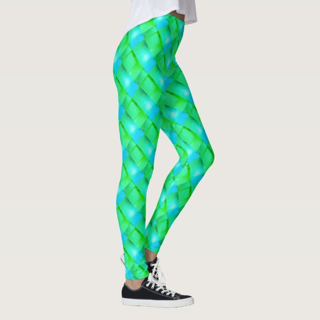 Blue green curved rectangles or stripes that thin? leggings (Right)