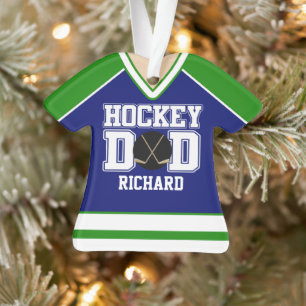 Blue/Green Custom Hockey Dad Jersey Ornament