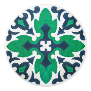 Blue Green Damask Ornamental Cabinet Ceramic Knob