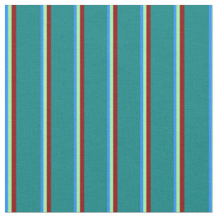 Blue, Green, Dark Red, and Teal Lines Fabric